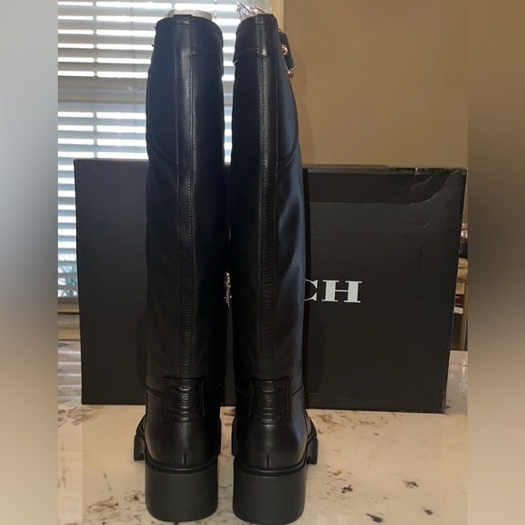 NIB COACH WOMEN'S LILLI TALL  LEATHER BLACK BOOTS SZ 7B/37.5 - Picture 6 of 13